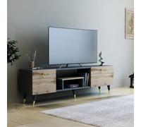Hanah Home Elegante Soporte para TV con Almacenamiento Adicional, Nogal y Antracita, 150 x 41,6 x 29,6 cm, Tablero de partículas Recubierto de melamina 100%, Varios estantes para Salas de Estar