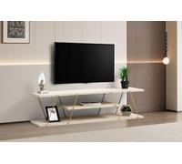 Hanah Home Elegante Soporte para TV con diseño de mármol, travertino y Dorado, 120 cm, Tablero de partículas Recubierto de melamina y Marco de Metal | Wall-Mountable, Functional Shelves