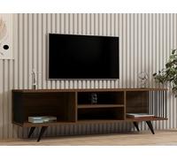 Hanah Home Elegante Soporte para TV de Nogal, 160 cm de Ancho, 48,6 cm de Alto, 40 cm de Profundidad | 100% melamina revestida de partículas, 18 mm de Grosor | Ample Shelves for Modern Living Rooms