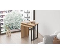 Hanah Home Elegantes Tablas de Nogal (2 Unidades), 100% melamina revestida, 18 mm de Grosor | Dimensiones: 51 x 52,8 x 29,5 y 44,5 x 47,8 x 24,5 cm | Patas de Metal Resistente, diseño Moderno