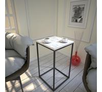 Hanah Home Mesa Lateral Industrial con Patas de Metal, Blanco y Negro, 35 x 62 x 35 cm, 100% melamina, 18 mm de Grosor, Elegante y Duradera para hoteles Modernos