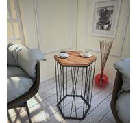 Hanah Home Mesa Lateral Industrial con Patas de Metal, Nogal y Negro, 40 x 62 x 35 cm, 100% melamina, 18 mm de Grosor, hoteles y Espacios Modernos