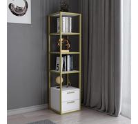 Hanah Home Modern Glam Bookshelf, Gold & White, 39 x 39 x 160 cm, 100% melamina revestida, 18 mm de Grosor, Marco de Metal Resistente, solución de Almacenamiento Elegante