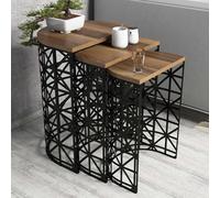Hanah Home Modern Nesting Table Set (3 Pieces) - Nuez y Negro, 100% melamina revestida, Marco de Metal, 18 mm de Grosor, Elegante y Funcional para el hogar y la Oficina
