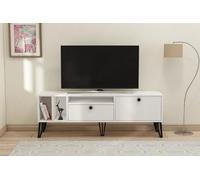 Hanah Home Modern White TV Stand, 150 cm Wide, 53 cm High, 35 cm Deep | Tablero de partículas 100% melamina Revestido, 18 mm de Grosor | Diseño Elegante y Funcional para Salas de Estar