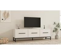 Hanah Home Modern White TV Stand, 160 cm, 100% Melamine Coated Particle Board ard, 18 mm de Grosor | Wall Mountable, Multiple Shelves, diseño Elegante y Funcional