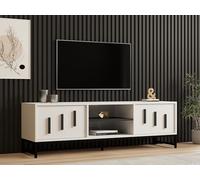 Hanah Home Modern White TV Stand, 160 cm, 100% Melamine Coated Particle Board ard, 18 mm de Grosor | Wall Mountable, Multiple Shelves, diseño Elegante y Funcional