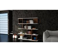 Hanah Home Moderna Funda de Libro con Compartimentos numerados, Blanco y Nogal, 120 x 119,9 x 19,5 cm, Tablero de partículas Recubierto de melamina 100%, 18 mm de Grosor, diseño montado en la Pared