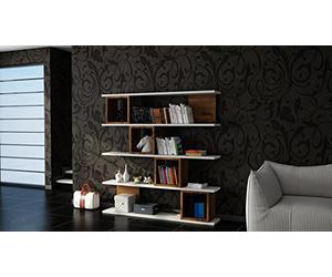 Hanah Home Moderna Funda de Libro con Compartimentos numerados, Blanco y Nogal, 120 x 119,9 x 19,5 cm, Tablero de partículas Recubierto de melamina 100%, 18 mm de Grosor, diseño montado en la Pared