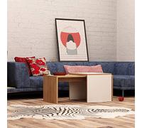 Hanah Home Moderno Juego de Mesa de café (2 Piezas), Roble y Blanco, 90 x 42 x 40 cm y 45 x 44 x 40 cm, Tabla de partículas revestida de melamina, 18 mm de Grosor, diseño Elegante y Funcional para