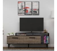 Hanah Home Moderno Soporte de TV con 2 Drawers & Shelves, Nogal y mármol Negro, 150 cm de Ancho | 100% melamina revestida, 18 mm de Grosor | Almacenamiento Elegante para Sala de Estar