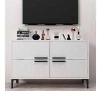 Hanah Home Moderno Soporte para TV de Color Blanco, 120 cm x 75 cm x 30 cm, 100% melamina revestida, Patas de PVC de 18 mm de Grosor, Elegante y Funcional