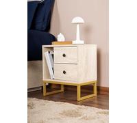 Hanah Home Nightstand, travertino, Dorado, 50 x 18 x 5 | Hecho de Tablero de partículas Recubierto de melamina 100%, Grosor: 18 mm Espacios Modernos en casa y oficinas de Estudio, diseño