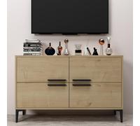 Hanah Home Soporte de TV de Roble Zafiro, 120 cm x 75 cm x 30 cm, Tabla de partículas revestida de melamina, 18 mm de Grosor, Patas de PVC, Elegante y Funcional para Salas de Estar Modernas