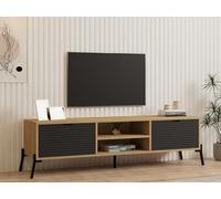 Hanah Home Soporte de TV Industrial, Roble Zafiro y Antracita, 160 cm, 100% melamina, Tablero de partículas Recubierto de melamina, 18 mm de Grosor, Patas de Hierro, múltiples bandejas, solución de