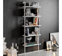 Hanah Home Soporte para Libros de Estilo escandinavo, Blanco, 60 x 22 x 174 cm, 100% melamina revestida, Patas de Metal, Pared de montaña, Grosor de 18 mm, múltiples bandejas