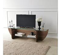 Hanah Home Soporte para TV escandinavo, Nogal, 158 cm x 40 cm x 35 cm, 100% Vidrio Templado y Tablero de partículas Recubierto de melamina, 18 mm de Grosor, diseño Elegante y Funcional