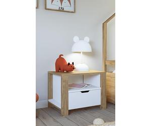 Hanah Home Stylish Nightstand, Light Walnut & White, 60 x 42 x 45 cm | 100% Melamine Coated Particle Board 18 mm Thick | Perfect for Modern Bedrooms & Living Spaces