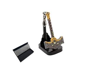 hanaiette 1 unidad Llavero modelo de espada, martillo, hacha y arma de la espada del Dios de la Guerra con soporte de exhibición (modelo en caja 1)