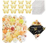 Hanaive El kit de decoración de 76 piezas hecho a mano incluye 60 cabezas de flores surtidas, 12 mariposas 3D, 4 hojas de calcomanías de letras con números con purpurina (color clásico)