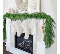 Hananona Guirnaldas artificiales de pino Norfolk de 9 pies, 4 guirnaldas de pino realista, guirnalda verde artificial verde para mesa, mantel, pared, interior, exterior, decoraciones de Navidad de
