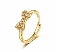 Hanaoops Anillo Mujer Plata de Ley 925 Ajustable de Compromiso Alianzas Boda Promesa Plata Oro 14K Circonita Anillos con Lazo Brillante Joyas (Oro, Talla única)