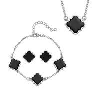Hanaoops Conjunto de Joyas de Cuatro Hojas para Mujer, Acero Inoxidable Negro Collar Pendientes Pulsera Juego de Joyas, Hoja Trébol de la Suerte Juego Joyas Regalo (Negro)