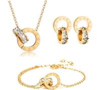 Hanaoops Conjuntos de Joyas para Mujer y Niñas Números Romanos Circón Acero Inoxidable Chapado en Oro Plata Colgante Collar Pendientes Pulsera Juego de Joyas