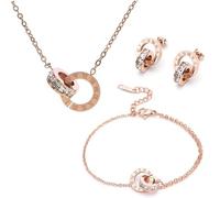 Hanaoops Conjuntos de Joyas para Mujer y Niñas Números Romanos Circón Acero Inoxidable Chapado en Oro Plata Colgante Collar Pendientes Pulsera Juego de Joyas