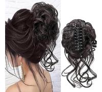 Hanaoops Extensiones Pelo Natural Moño Postizo con Pinza Sintético Postizo Rizado Ondulado Clip Cola de Caballo Postizos Recogido para Mujer y Niñas