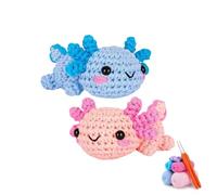 Hanaoops Kit Ganchillo Principiantes Kit Inicio de Crochet Completo para Salamandra DIY Kit Ganchillo Animales para Adultos y Niños con Instrucciones Paso a Paso y Tutoriales en Vídeo (Azul Rosa)