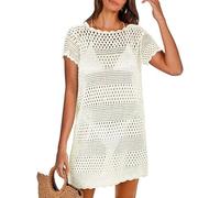 Hanaoops Pareo Playa de Crochet Mujer Vestido de Playa Verano Corto de Bikini Cover Up Sexy Suelto Hueco Traje de Baño Cubrir Ropa de Baño