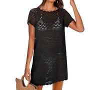 Hanaoops Pareo Playa de Crochet Mujer Vestido de Playa Verano Corto de Bikini Cover Up Sexy Suelto Hueco Traje de Baño Cubrir Ropa de Baño