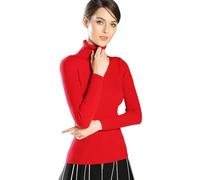 Hanaoops Suéter Mujer de Cuello Alto Mangas Largas Elegante Jersey Interior Delgado Camisetas de Punto Grueso Básico Rojo