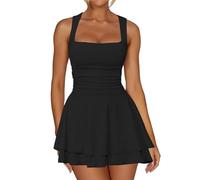 Hanaoops Vestido Corto para Mujer sin Mangas Cuello Cuadrado Mini Vestido Verano Sexy Ajustado Vestido de Fiesta Elegantes Negro Bodycon Dress para Cóctel Fiesta Clubwear