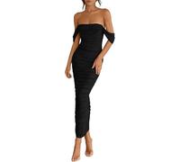 Hanaoops Vestido de Fiesta Mujer Maxi Vestidos Sexy Hombros Bodycon Vestido Largo Elegante Sólido Vestidos sin Mangas Moda Slim Fit Fruncido Vestido para Cóctel Partido Playa Club