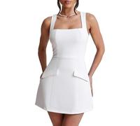 Hanaoops Vestido de Fiesta Sexy para Mujer Verano Ajustado Sin Manga Cuello Cuadrado Mini Vestidos Elegantes Cintura Alta Bodycon Vestido para Fiesta Cóctel Noche Club