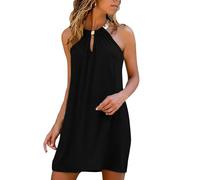 Hanaoops Vestido de Verano Sin Mangas Corto Cuello Hálter Casual de Playa Elegante para Vacaciones Color Sólido con Tirantes