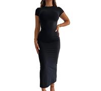 Hanaoops Vestido Largo Mujer Verano Midi Vestidos Casuales Bodycon Sexy Vestido Manga Corta para Fiesta