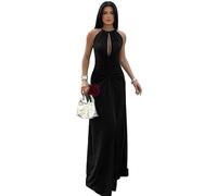 Hanaoops Vestido Largo para Mujer Vestido Maxi Formal sin Mangas Elegante Fruncido Vestidos de Fiesta con Cuello Halter Sexy Bodycon Vestido de Novia para Invitada de Boda Noche Cóctel Fiesta