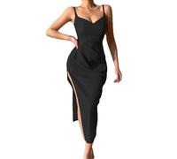 Hanaoops Vestido Lentejuelas de Fiesta para Mujer Sexy Midi Vestidos Cuello en V Elegantes Largas Vestidos con Tirantes Espagueti sin Mangas Ajustado Camisola Vestidos Rajado para Noche Club Cóctel