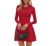 Hanaoops Vestido Mujer Elegante Manga Larga Cuello Redondo Mini Vestidos de Fiesta Sexy Ajustado A Línea Vestido Corto Moda Color Sólido Bodycon Dress de Cóctel Noche Casual Clubwear Otoño Invierno