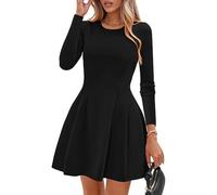 Hanaoops Vestido Mujer Elegante Manga Larga Cuello Redondo Mini Vestidos de Fiesta Sexy Ajustado A Línea Vestido Corto Moda Color Sólido Bodycon Dress de Cóctel Noche Casual Clubwear Otoño Invierno