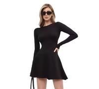 Hanaoops Vestidos de Mujer Manga Larga Vestido Casual Cuello Redondo Ajustado Vestido línea A Sexy Apretado Minivestido para Mujer Otoño Invierno