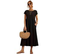 Hanaoops Vestidos Largos Verano para Mujer Mangas Cortas Cuello Redondo Casual Vestidos Elegante Suelto Maxi Vestido de Playa con Bolsillos
