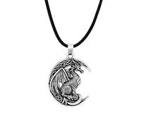 Hanary Collar de dragón para hombre, colgante de dragón celta en luna creciente, cordón de piel sintética, regalo de joyería
