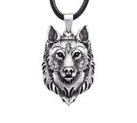 Hanary Collar de lobo, colgante de cabeza de lobo macho alfa, cordón de piel sintética, regalo de joyería de animales para hombres y mujeres