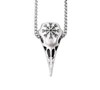 Hanary Collar de plata con el timón del asombro, colgante de talismán de protección de cuervo vikingo, cadena de caja, joyería vikinga para hombre
