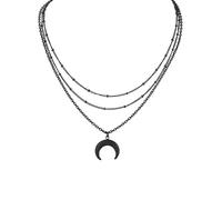 Hanary Gargantilla de luna creciente en capas negras, collar de luna para mujer, collar gótico emo grunge, joyería gótica, regalo de joyería de Navidad para mujer