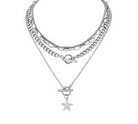 Hanary Gargantilla gótica de plata con estrellas en capas, collar gótico punk, grunge, emo, regalo de joyería de Navidad para mujer